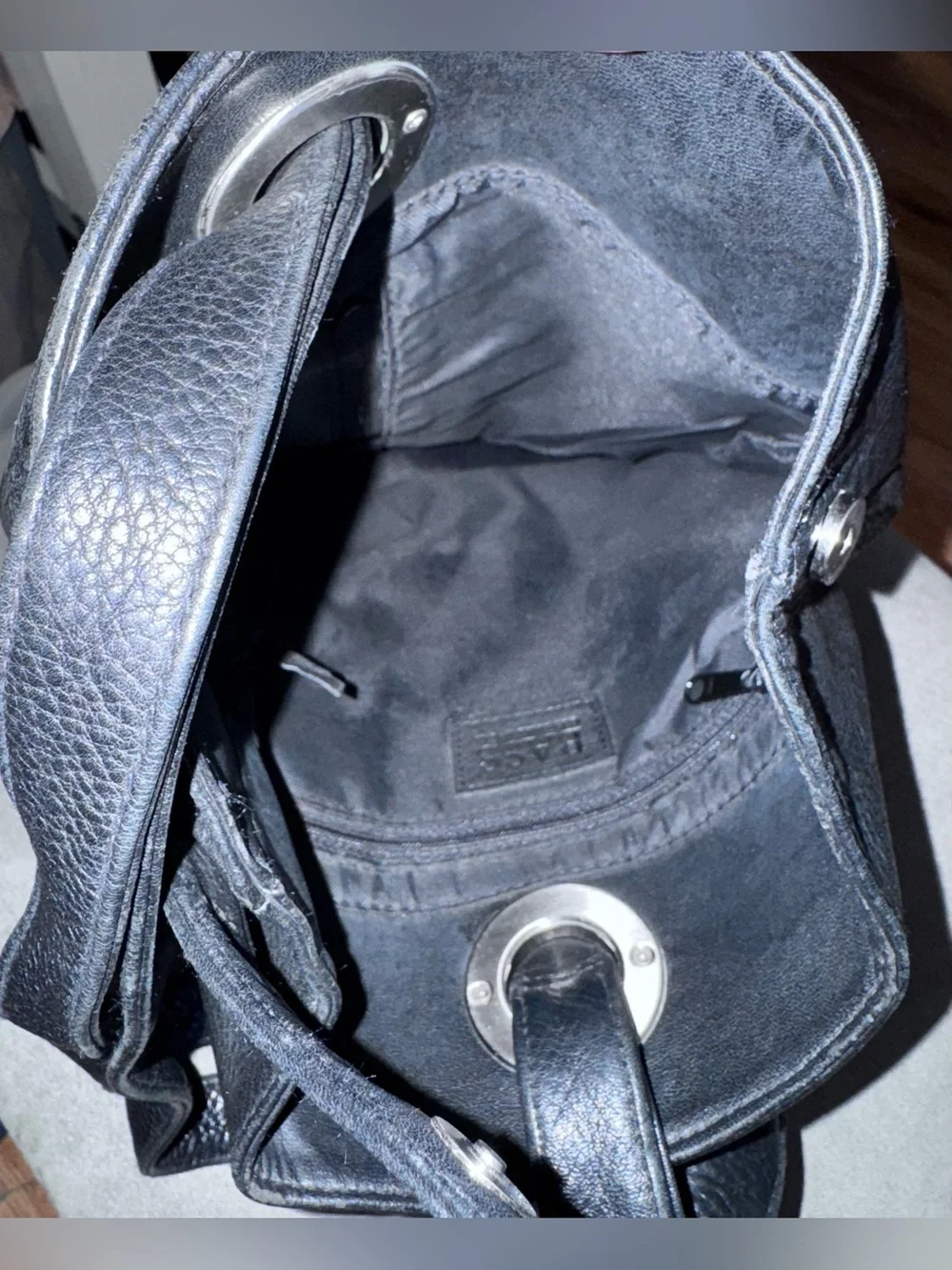 G.H. Bass & Co. Black Leather Shoulder - Backpack Bag with Silver Accent